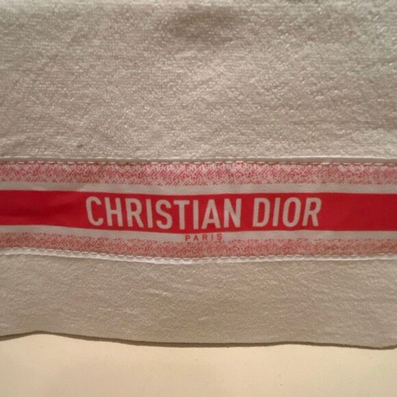 Christian Dior Beauty Terry Cloth Makeup Bag White Coral Stripe Cosmetic Pouch - Picture 2 of 7